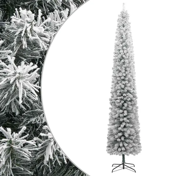 Sapin de Noël mince avec support et flocon de neige 300 cm PVC