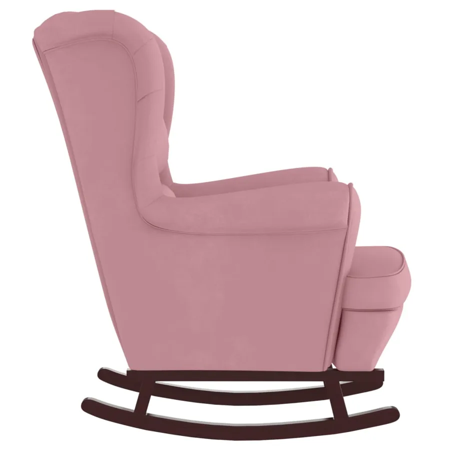 Fauteuil à bascule à oreilles en velours rose bois massif - 6