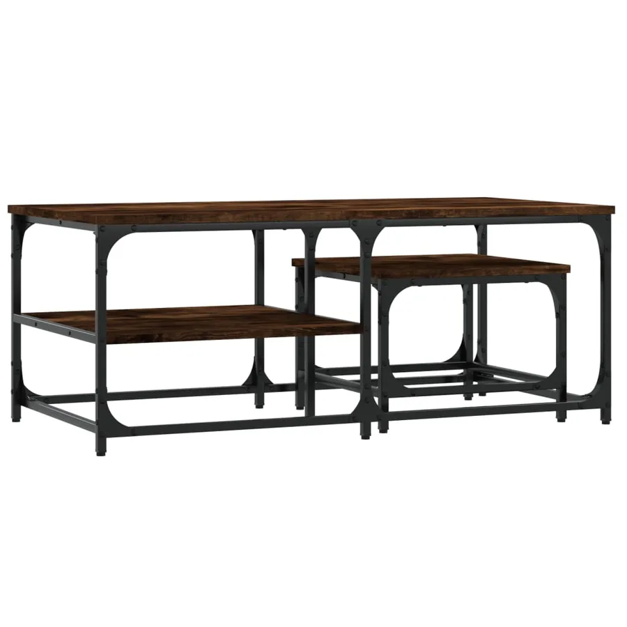 Tables basses gigognes 2 pcs chêne fumé bois d'ingénierie - 6