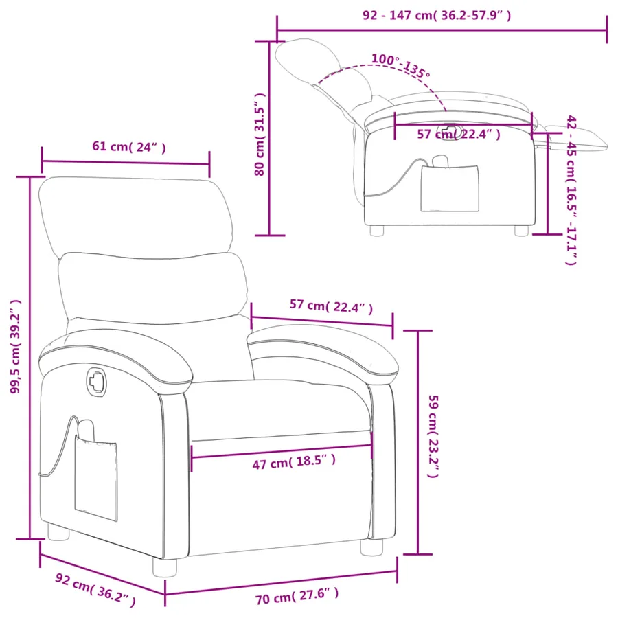 Fauteuil inclinable de massage gris foncé tissu - 13