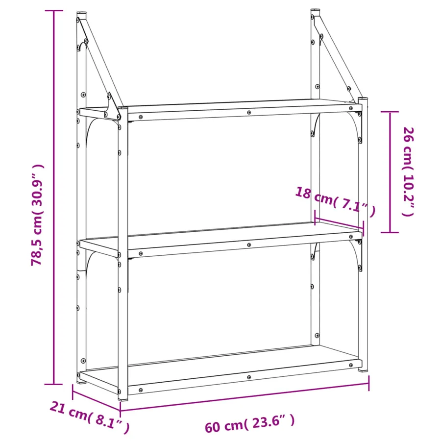 Étagère murale 3 niveaux sonoma gris 60x21x78,5 cm - 8