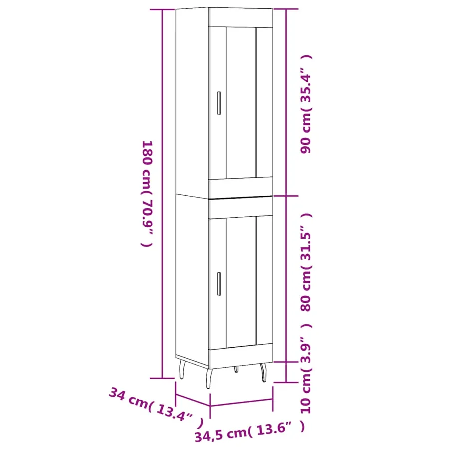 Buffet haut Gris béton 34,5x34x180 cm Bois d'ingénierie - 13