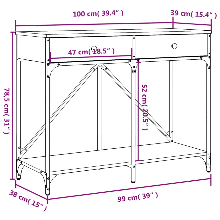 Table console chêne fumé 100x39x78,5 cm bois d'ingénierie - 11