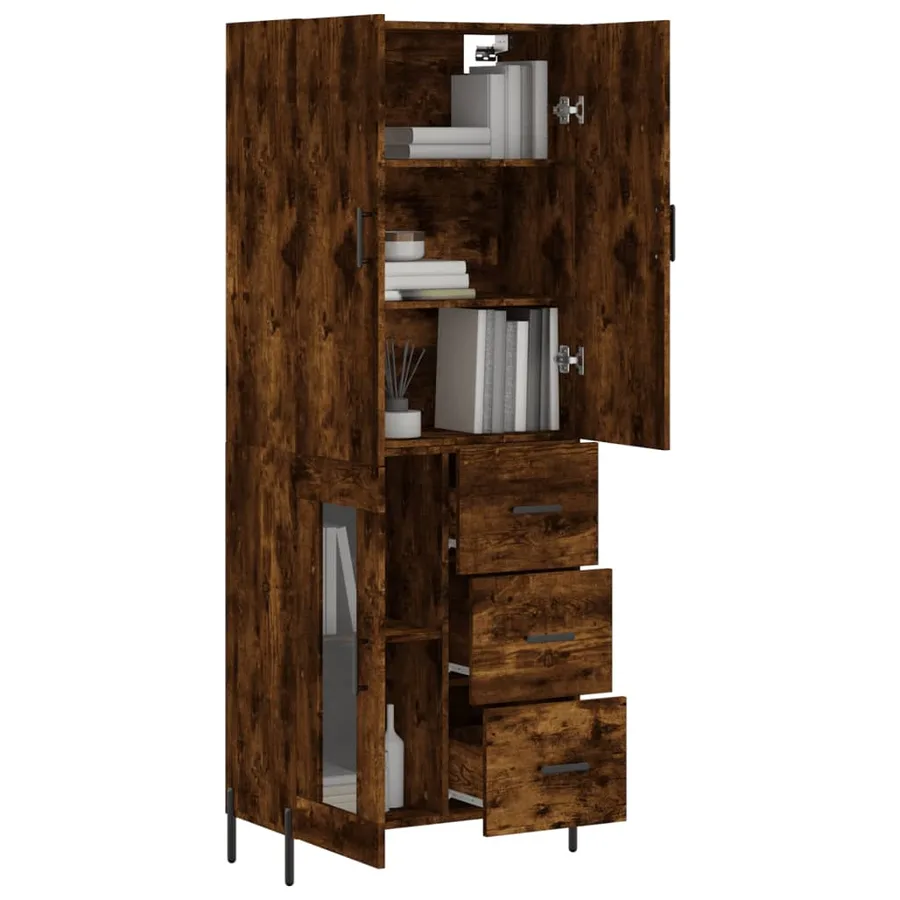 Buffet haut Chêne fumé 69,5x34x180 cm Bois d'ingénierie - 3
