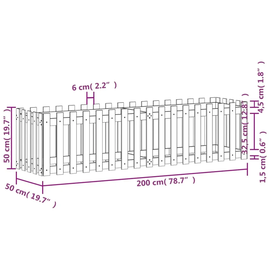 Lit surélevé de jardin design de clôture 200x50x50cm pin massif - 8
