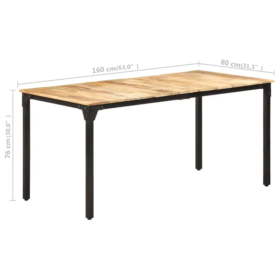 Table de salle à manger 160x80x76 cm Bois de manguier brut - 7