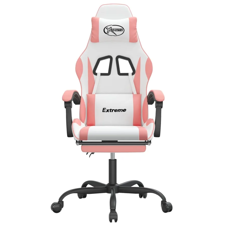 Chaise de jeu avec repose-pied Blanc et rose Similicuir - 3