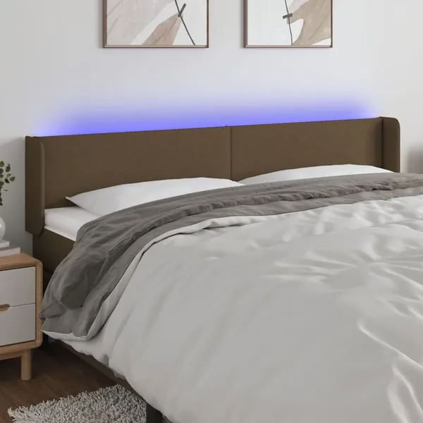 Tête de lit à LED Marron foncé 183x16x78/88 cm Tissu