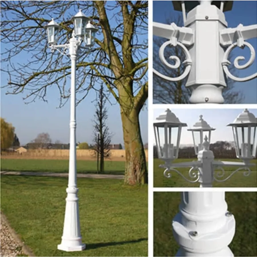 Lampadaire de jardin 3 bras 215 cm Blanc Aluminium - 7