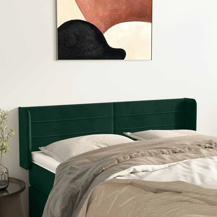 Tête de lit avec oreilles Vert foncé 147x16x78/88 cm Velours