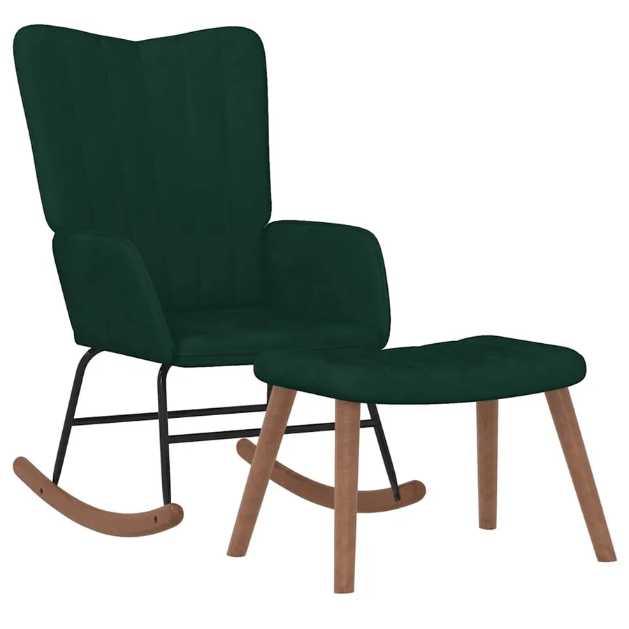 Chaise à bascule avec repose-pied Vert foncé Velours - 2