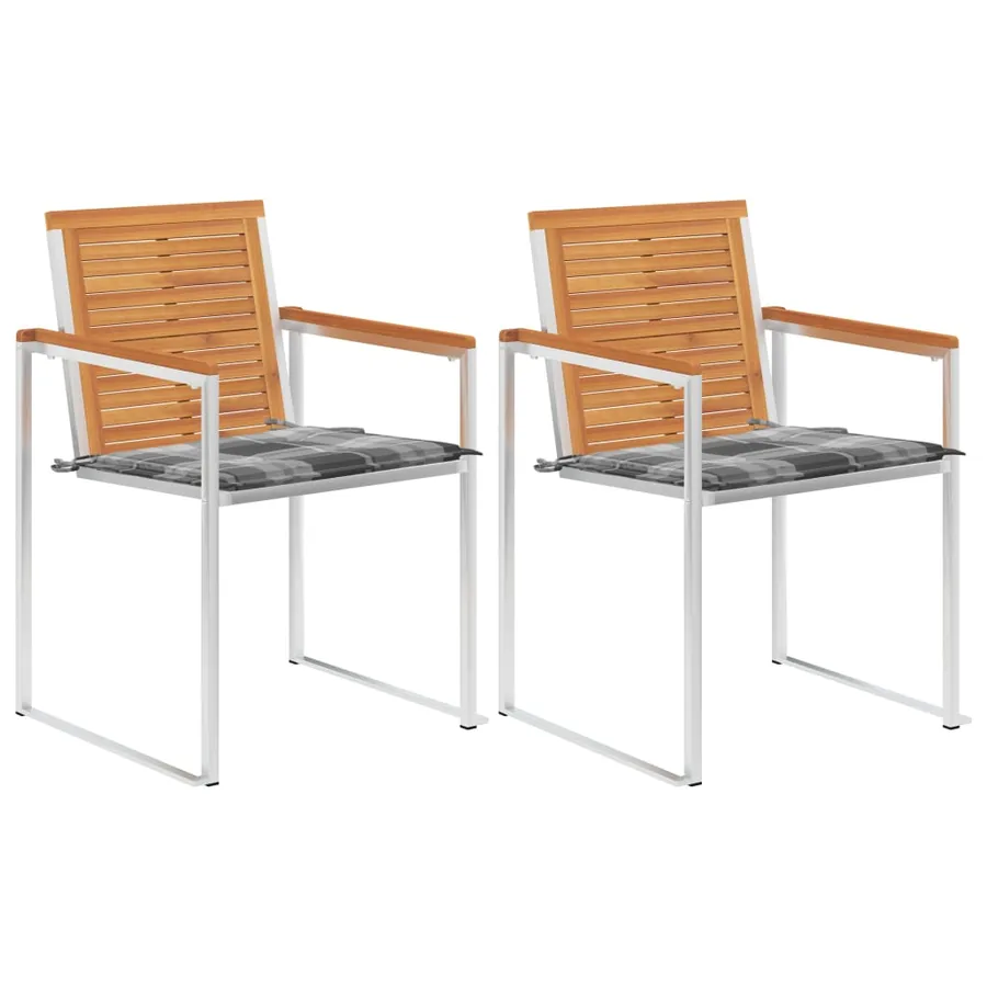 Chaises de jardin avec coussins lot de 2 Teck solide et acier - 13