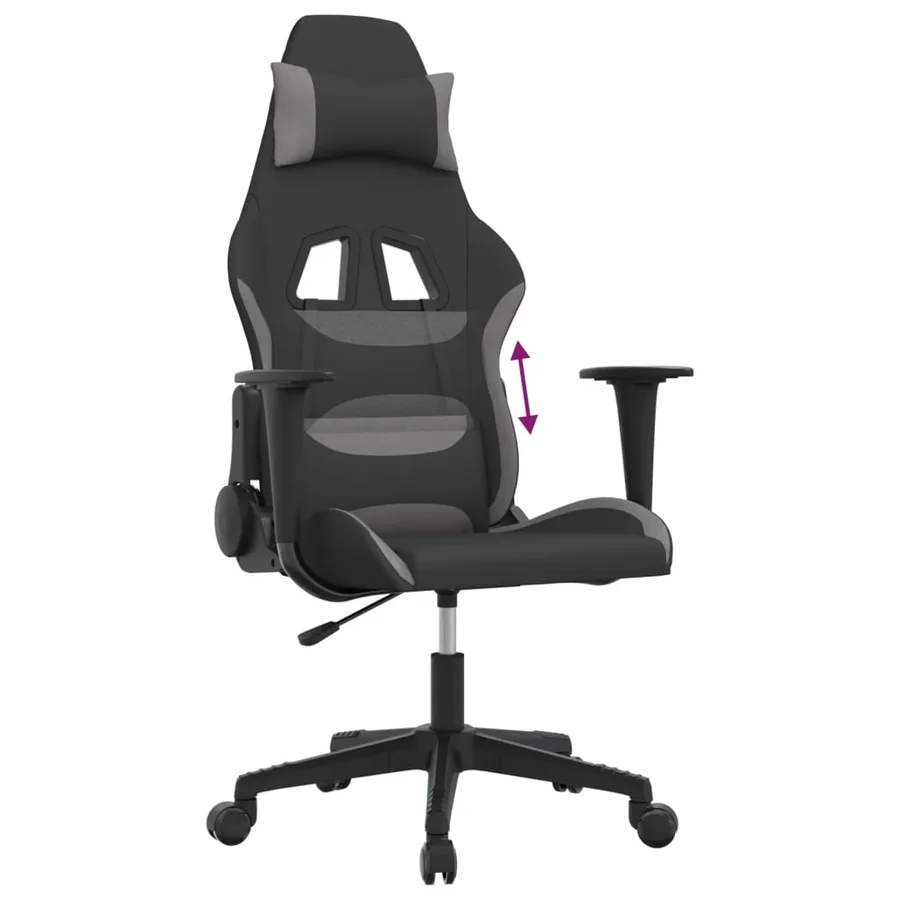 Chaise de jeu Noir et gris clair Tissu - 7