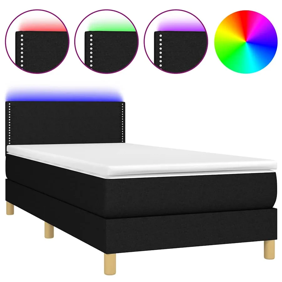 Sommier à lattes de lit avec matelas et LED Noir 90x190cm Tissu - 2