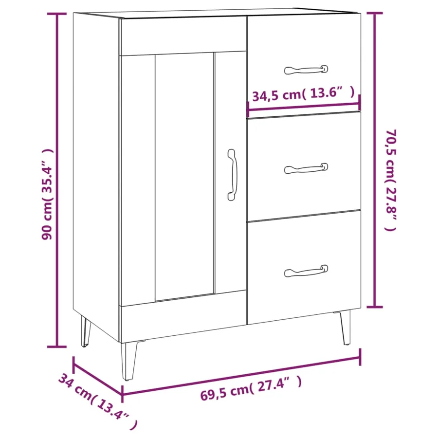 Buffet chêne fumé 69,5x34x90 cm bois d'ingénierie - 10