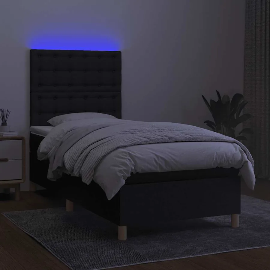 Sommier à lattes de lit et matelas et LED Noir 80x200cm Tissu - 4