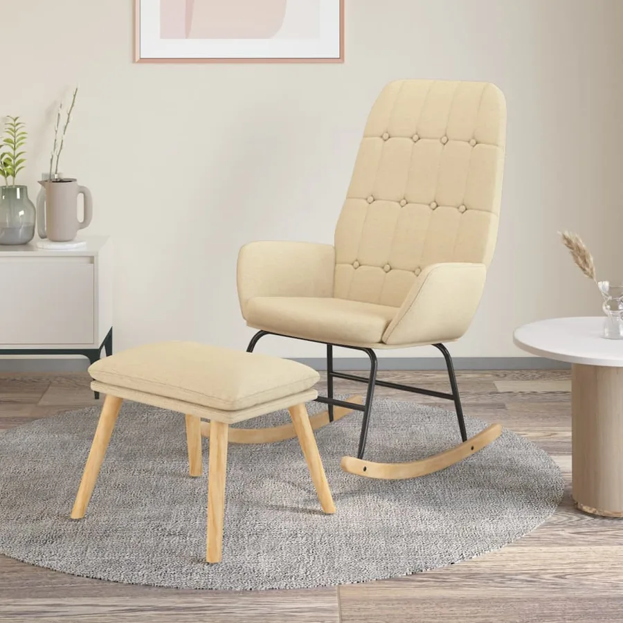 Chaise à bascule avec repose-pied Crème Tissu