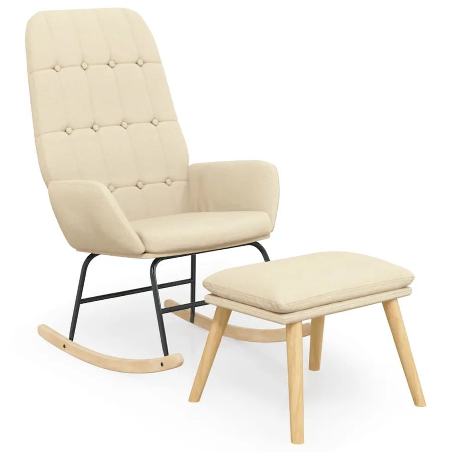 Chaise à bascule avec repose-pied Crème Tissu - 2
