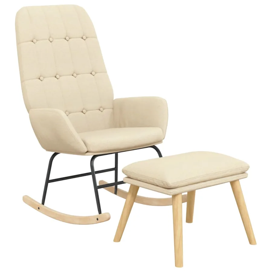 Chaise à bascule avec repose-pied Crème Tissu - 3