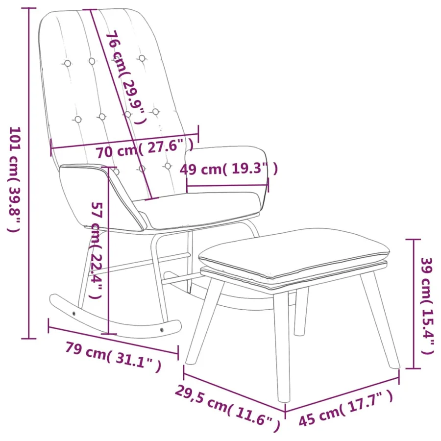 Chaise à bascule avec repose-pied Crème Tissu - 8