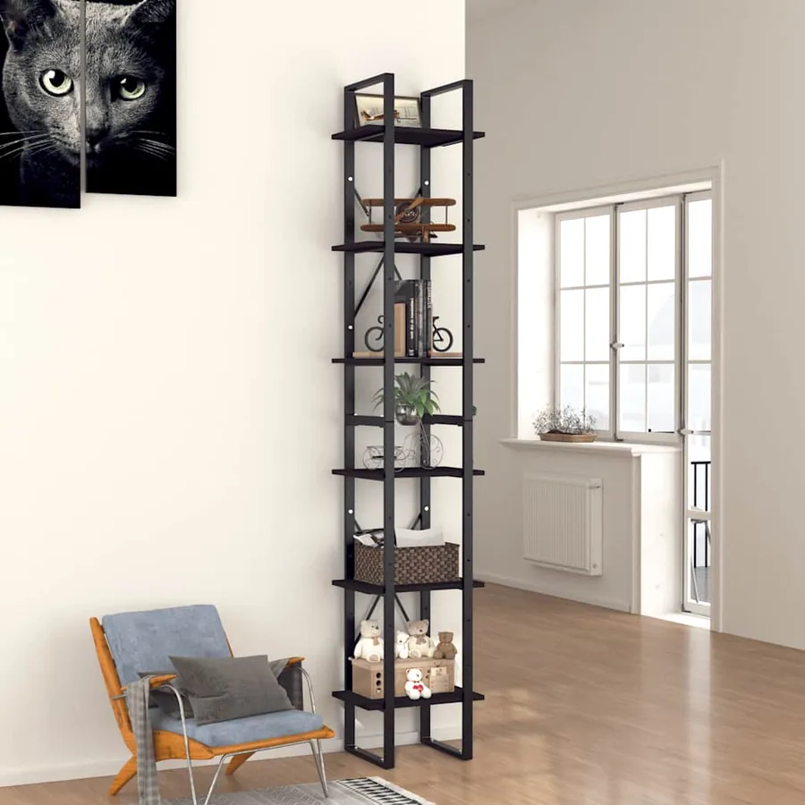 Bibliothèque à 6 niveaux noir 40x30x210 cm bois ingénierie