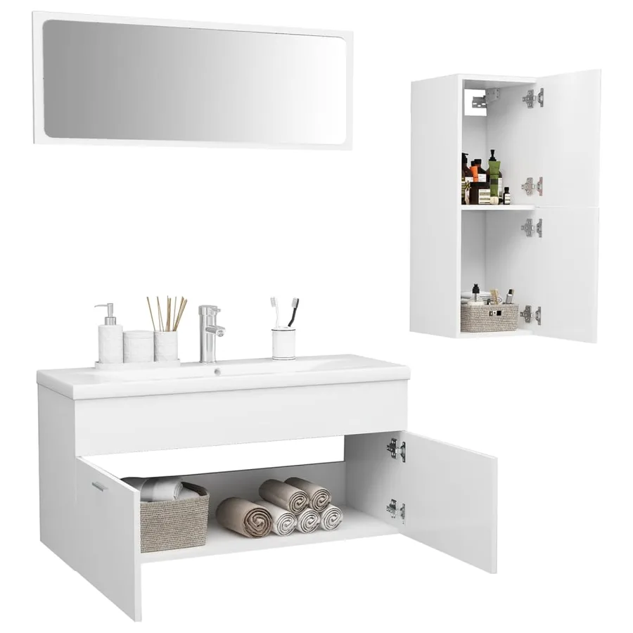 Ensemble de meubles de salle de bain Blanc Aggloméré - 3