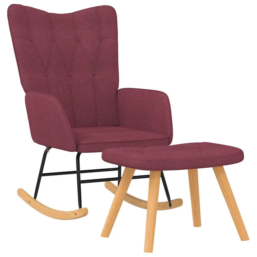 Chaise à bascule avec tabouret Rouge bordeaux Tissu - 2