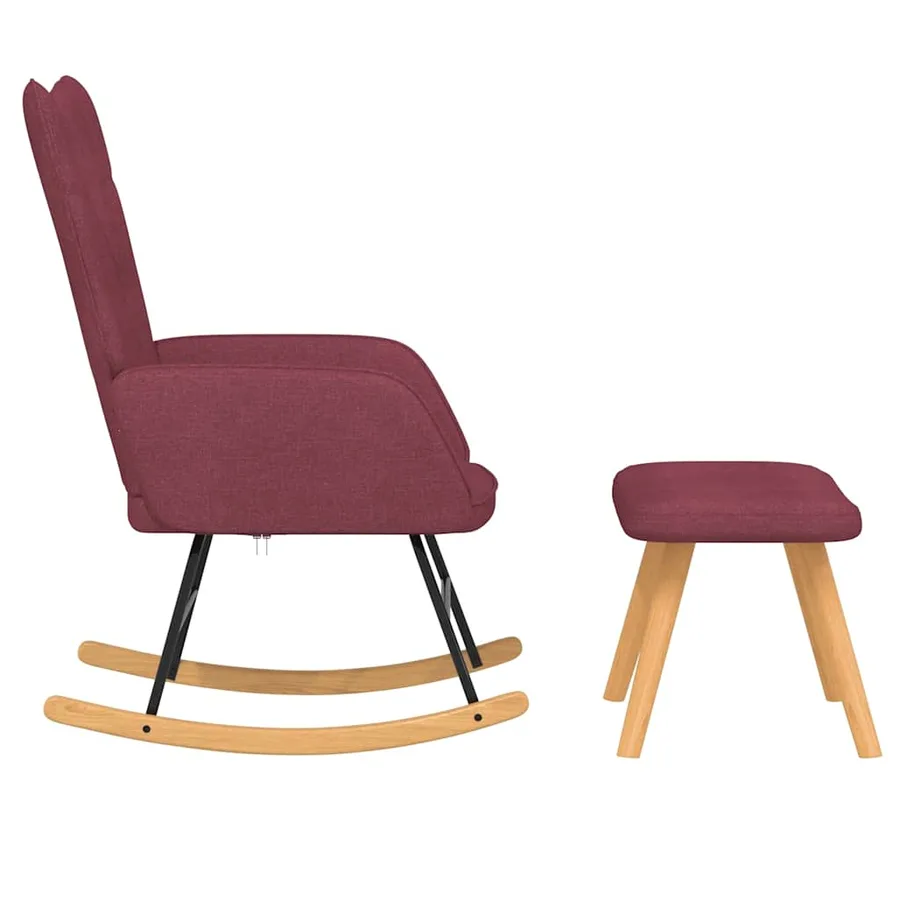 Chaise à bascule avec tabouret Rouge bordeaux Tissu - 4