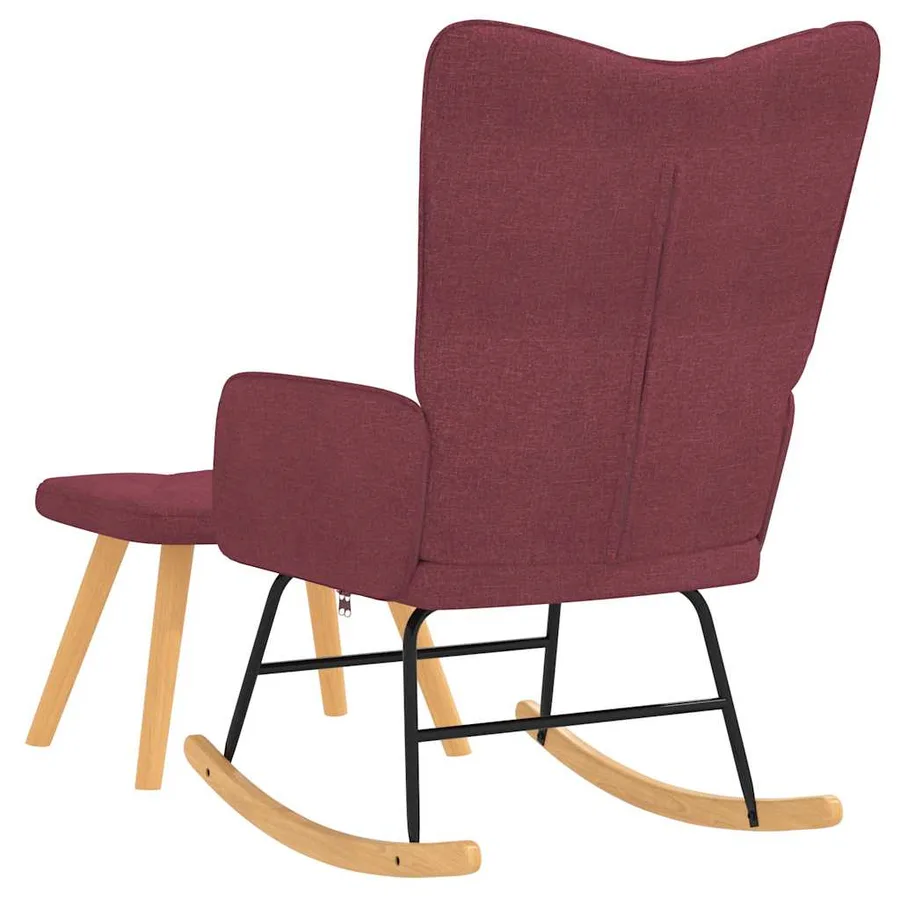 Chaise à bascule avec tabouret Rouge bordeaux Tissu - 5