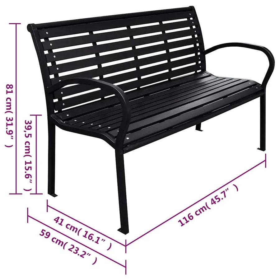 Banc de jardin Noir 116 cm Acier et WPC - 5