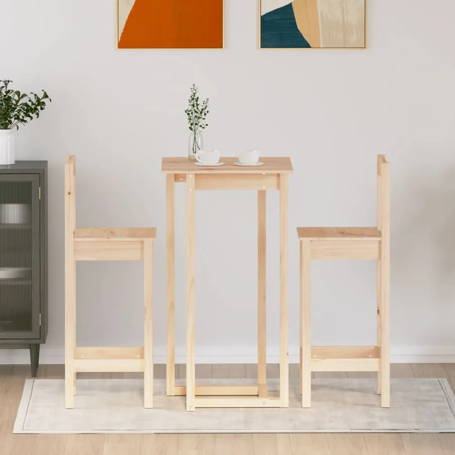 Ensemble de bar 3 pcs Bois de pin massif - 3