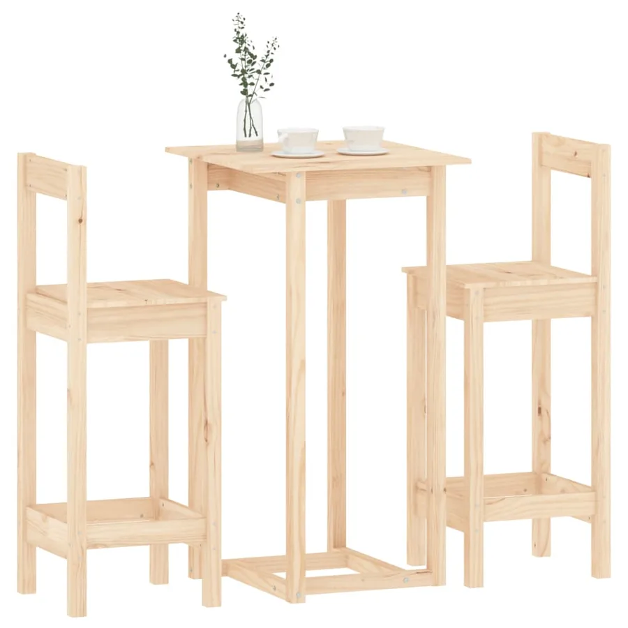 Ensemble de bar 3 pcs Bois de pin massif - 4