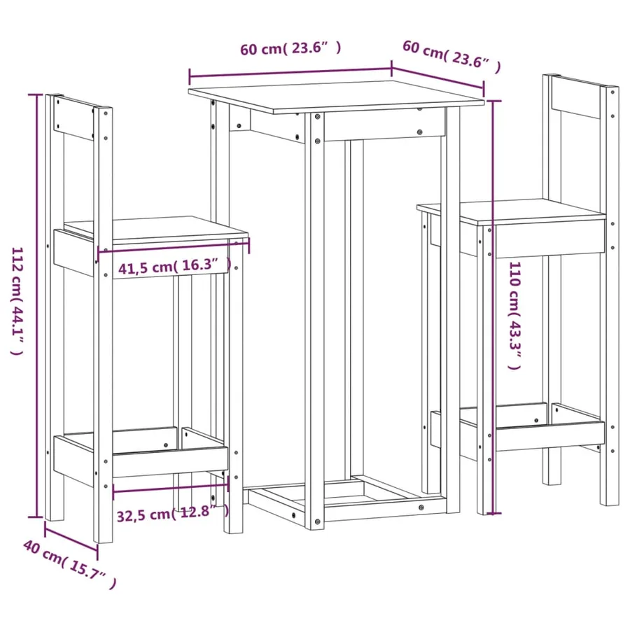 Ensemble de bar 3 pcs Bois de pin massif - 9