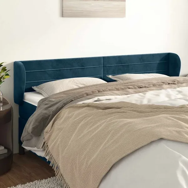 Tête de lit avec oreilles Bleu foncé 163x23x78/88 cm Velours