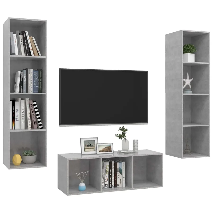 Ensemble de meuble TV 3 pcs Gris béton Bois d'ingénierie - 3