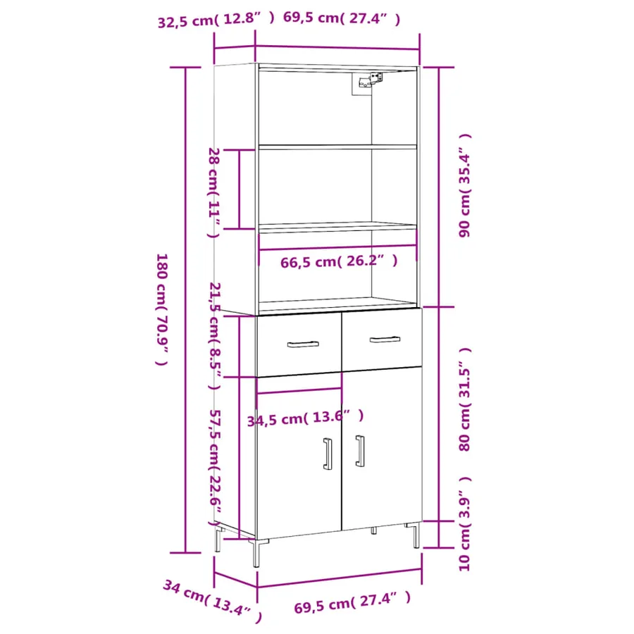 Buffet haut Sonoma gris 69,5x34x180 cm Bois d'ingénierie - 14