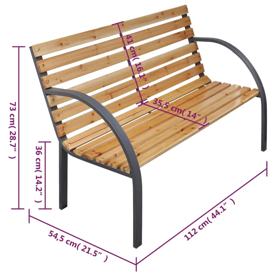 Banc de jardin 112 cm Bois de sapin massif - 5