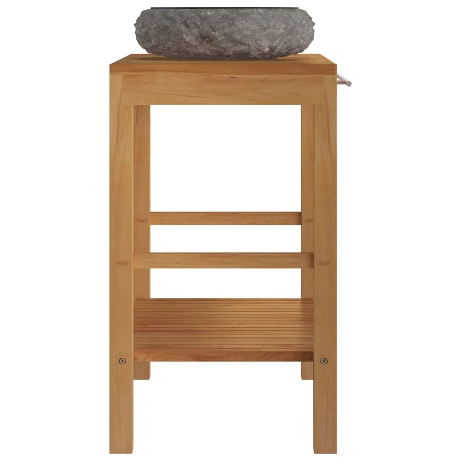 Armoire de toilette en teck solide avec lavabo en marbre Noir - 4