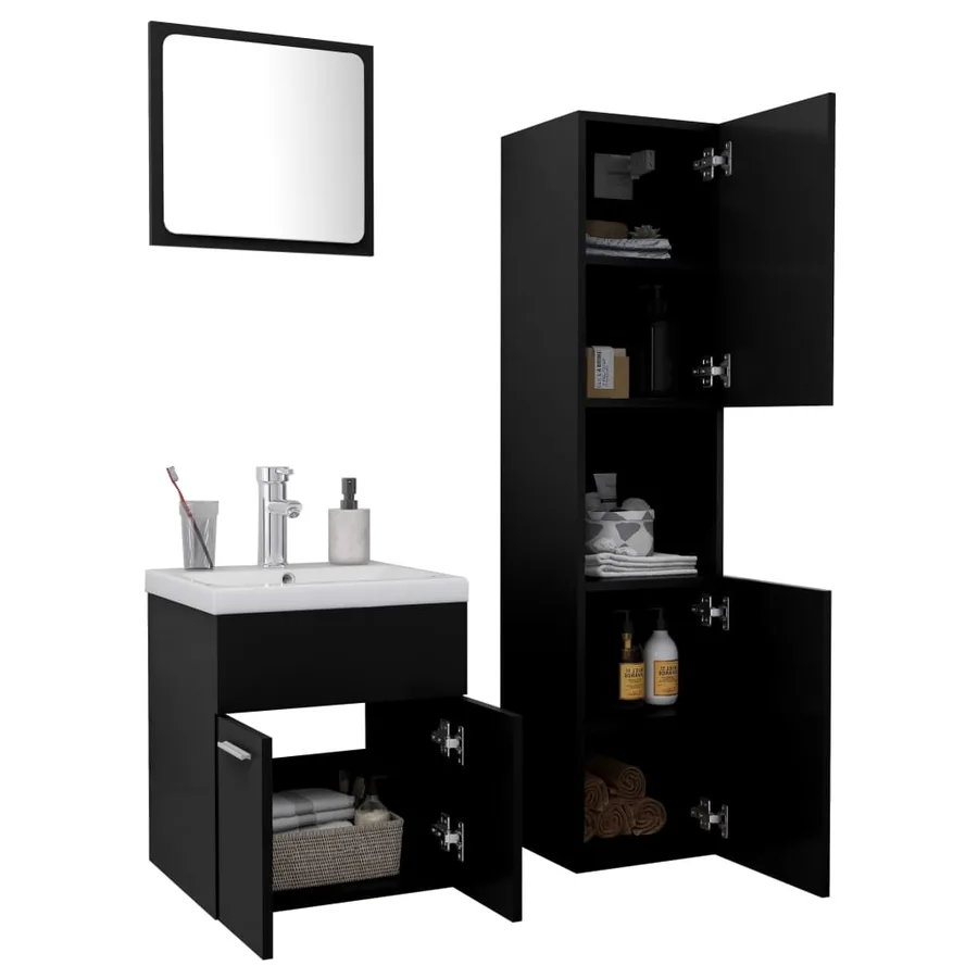 Ensemble de meubles de salle de bain Noir Aggloméré - 3