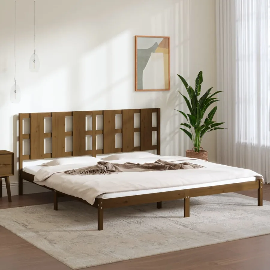 Cadre de lit sans matelas marron miel 200x200cm bois pin massif