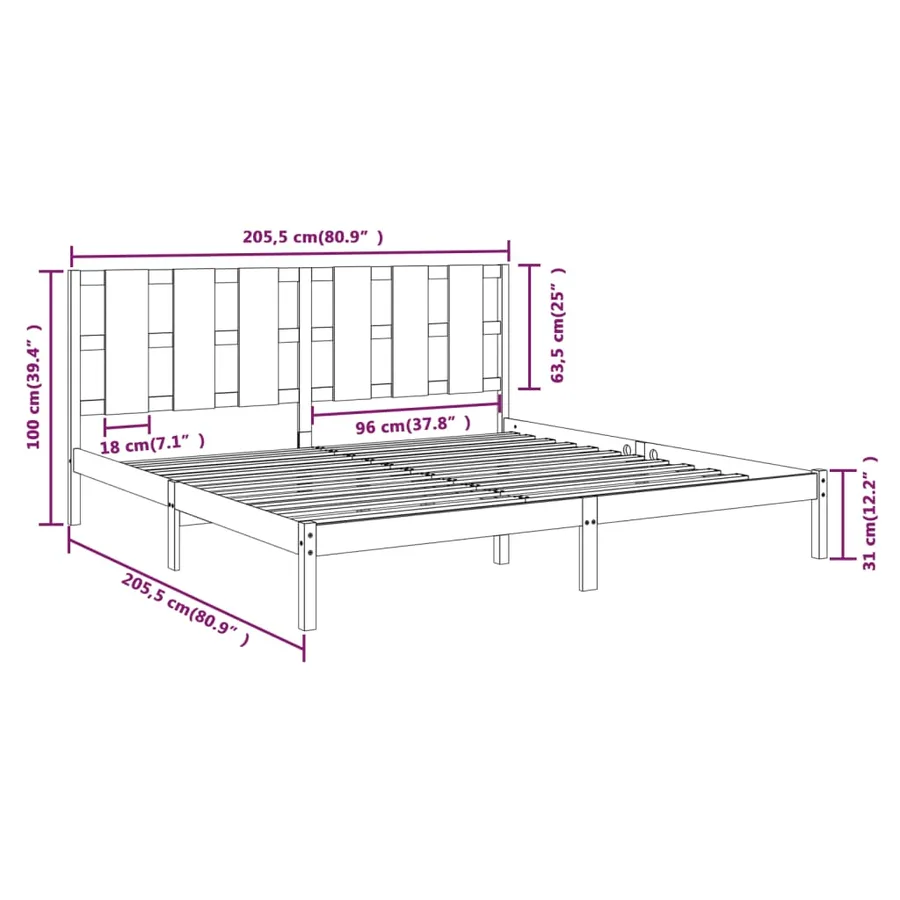 Cadre de lit sans matelas marron miel 200x200cm bois pin massif - 6