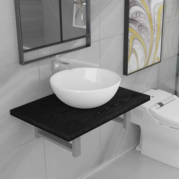 Meuble de salle de bain en deux pièces Céramique Noir