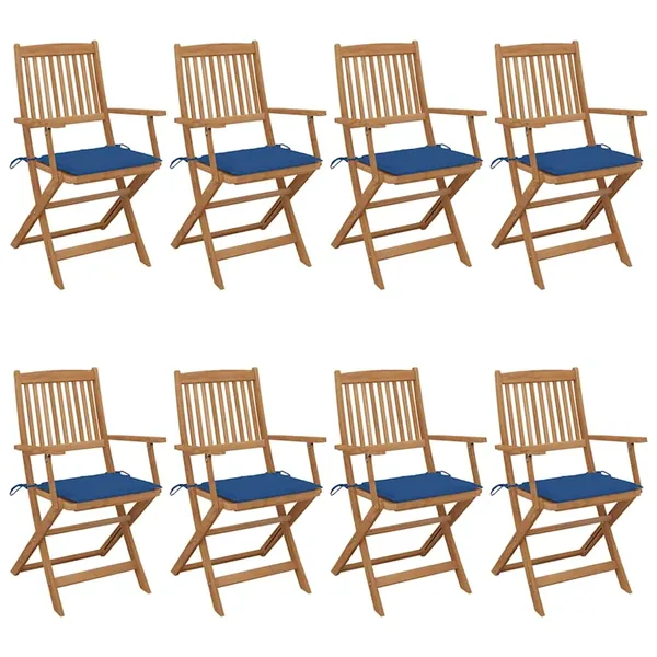 Chaises pliables de jardin lot de 8 avec coussins Bois d'acacia