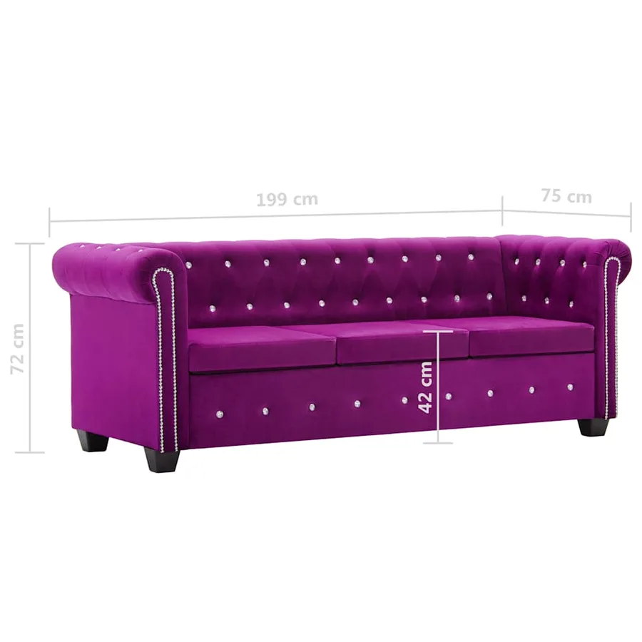 Canapé à 3 places Revêtement en velours 199 x 75 x 72 cm Violet - 11