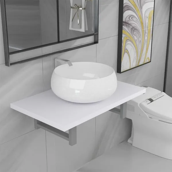 Meuble de salle de bain en deux pièces Céramique Blanc