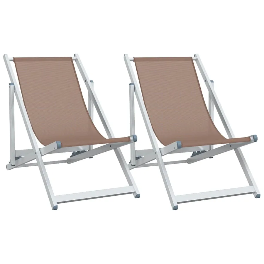 Chaises de plage pliantes lot de 2 marron aluminium textilène - 2