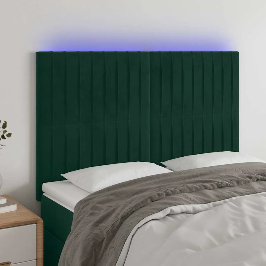 Tête de lit à LED Vert foncé 144x5x118/128 cm Velours