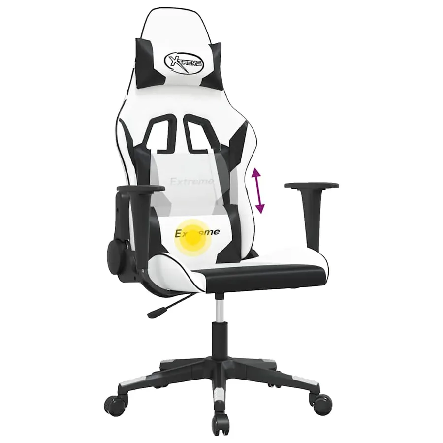 Chaise de jeu de massage Blanc et noir Similicuir - 5