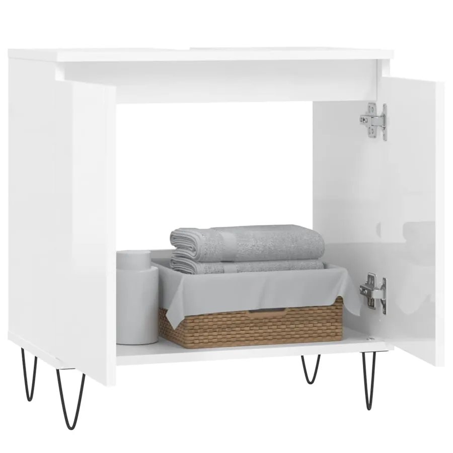 Armoire de bain blanc brillant 58x33x60 cm bois d'ingénierie - 3