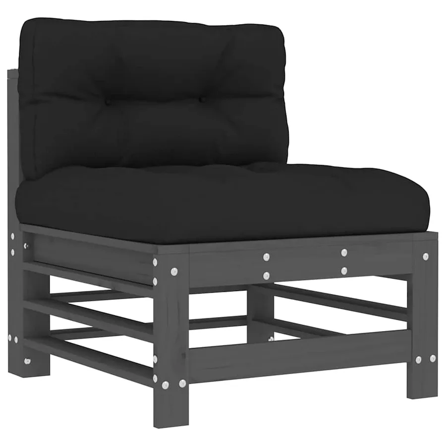 Salon de jardin 6 pcs avec coussins gris bois massif - 4